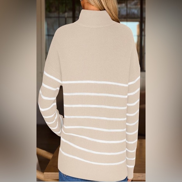 NWT LILLUSORY Quarter Zip Striped Oversized Sweater Mock Turtleneck, Large - Picture 4 of 7